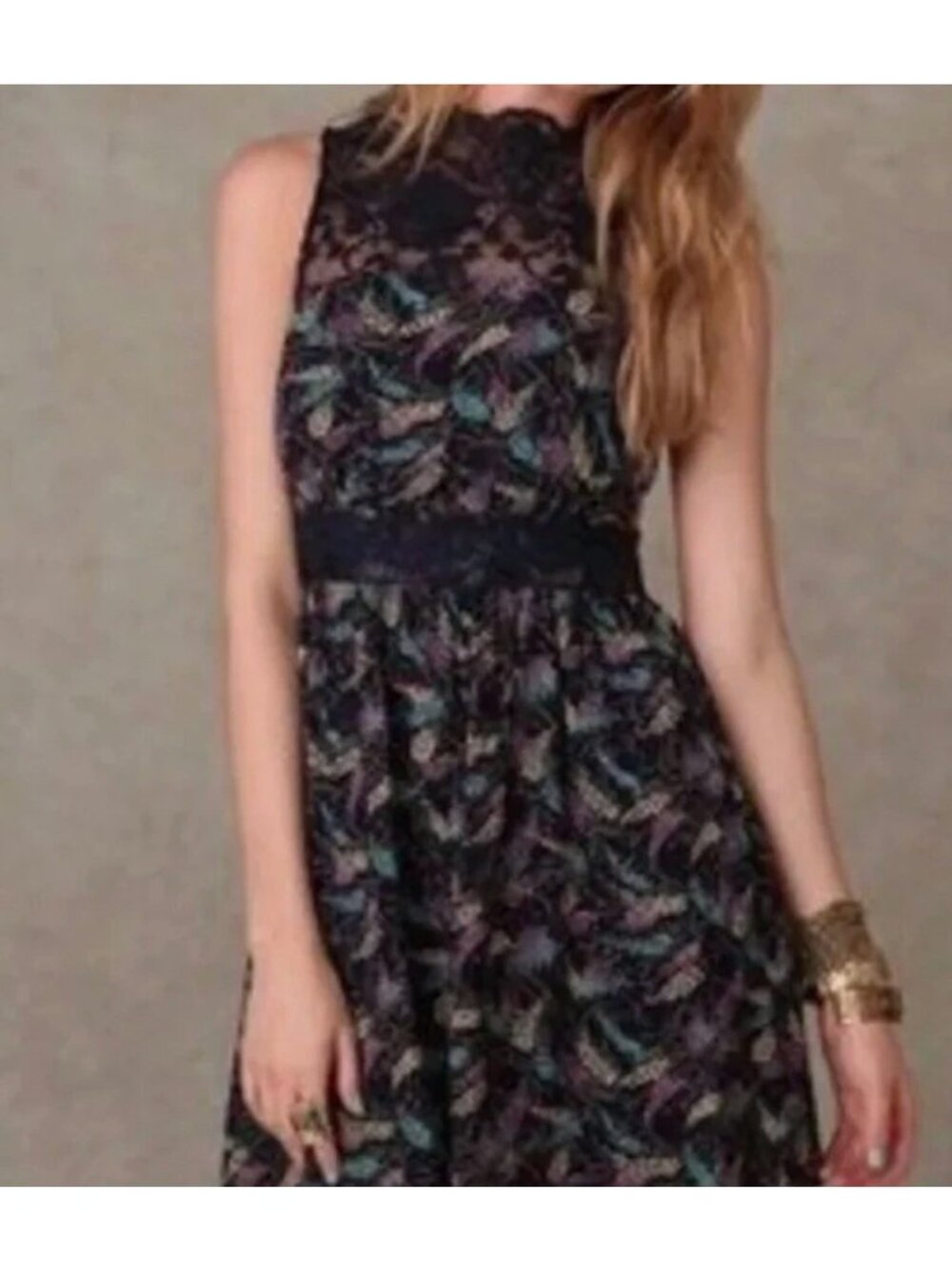 Free People lace and floral Lace Yoke dress size large sleeveless casual